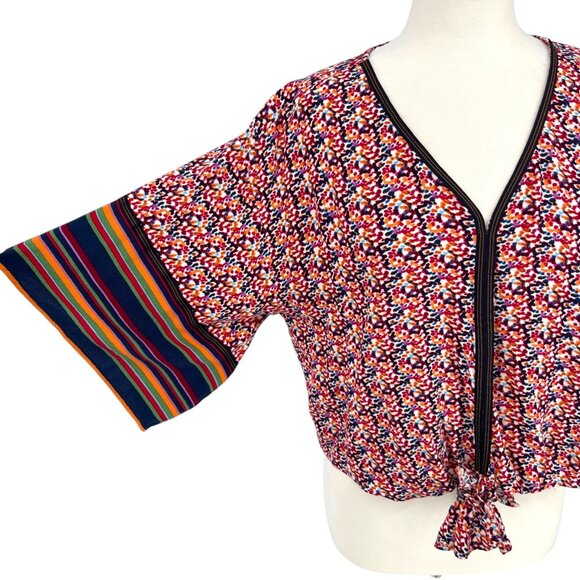 Democracy Floral Stripe Kimono Blouse Red Multicolor Size Medium - Picture 5 of 8